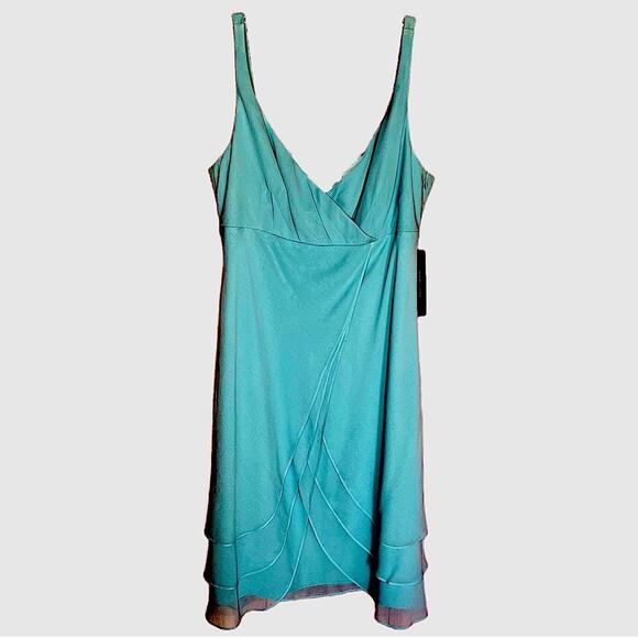 100% Silk Light Teal / Aquamarine Tulip Hem Dress - Picture 1 of 9